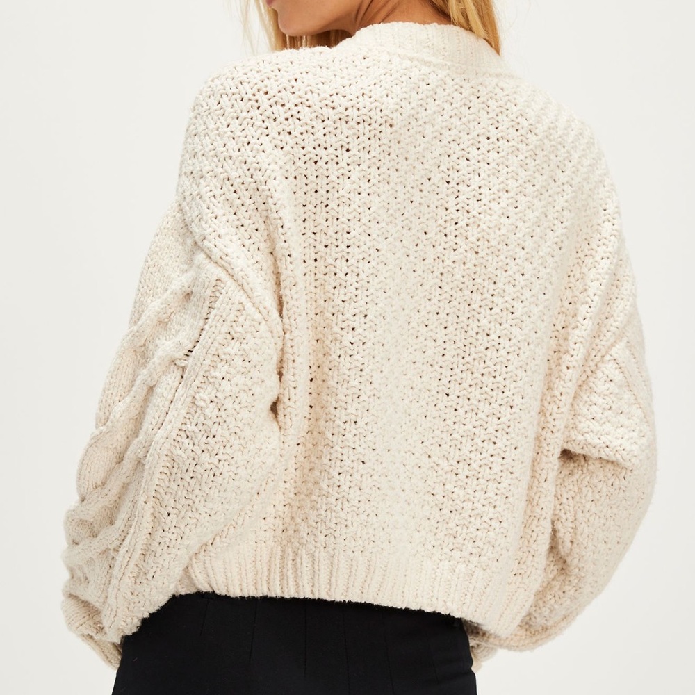 Free People Cream Cable Knit Button-Front Cardigan - Picture 3 of 6